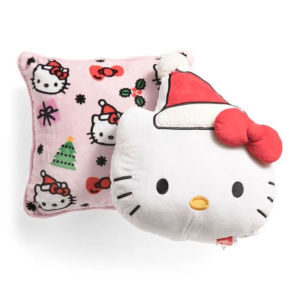NWT Hello Kitty Holiday 18in 2pk Square Pillow with Shaped Head Pillow Set - Picture 1 of 3